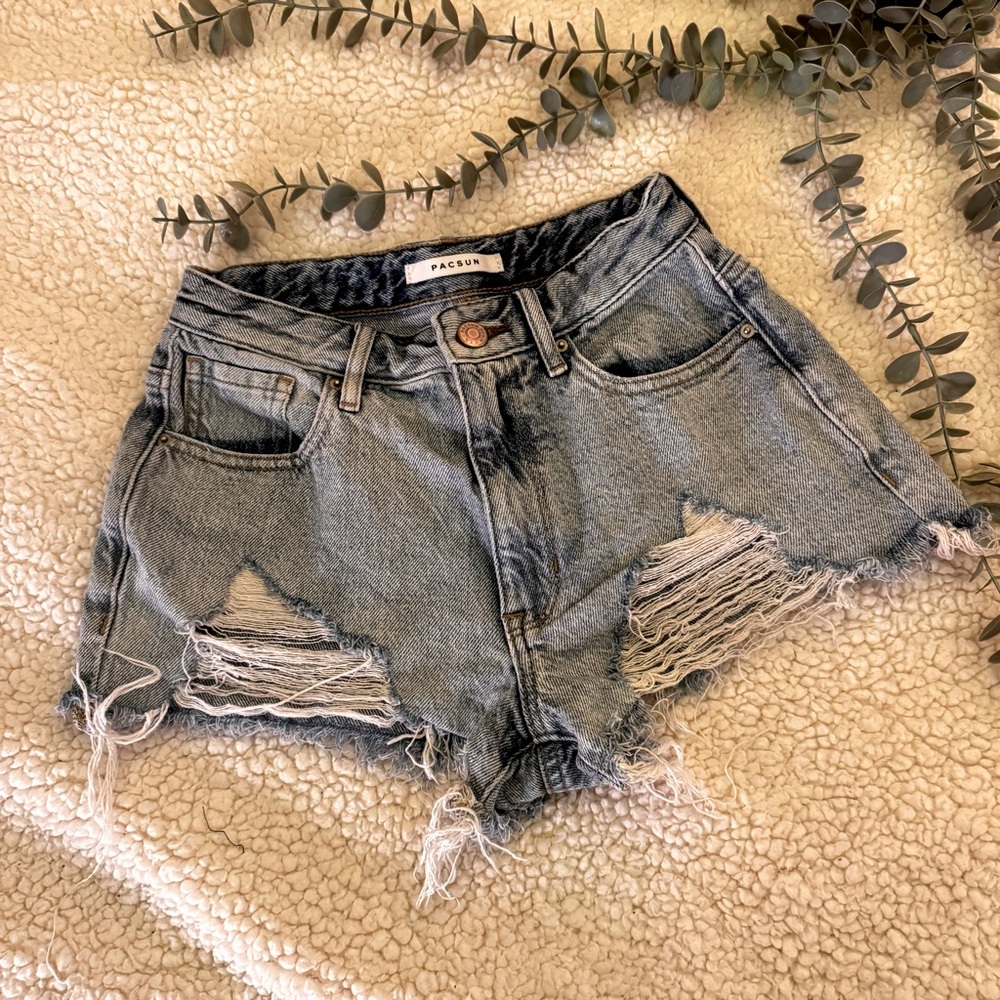 PacSun High Rise Festival Light Wash Denim Short